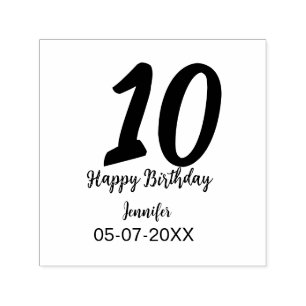 10th birthday add name date year red template self-inking stamp