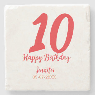 10th birthday add name date year red template  stone coaster