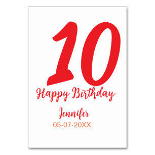 10th birthday add name date year red template table number