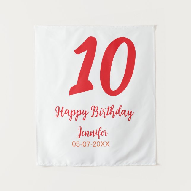 10th birthday add name date year red template  tapestry (Front)