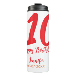 10th birthday add name date year red template thermal tumbler