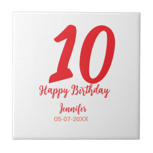 10th birthday add name date year red template tile