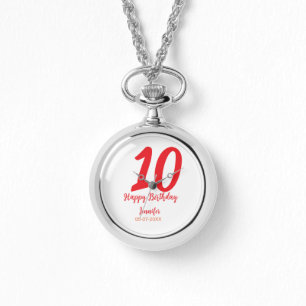 10th birthday add name date year red template  watch