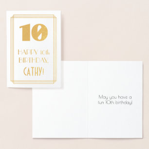 10th Birthday: Art Deco Inspired Look "10" & Name Foil Card