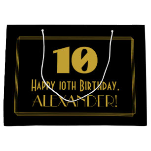 10th Birthday — Art Deco Inspired Look "10" & Name Large Gift Bag
