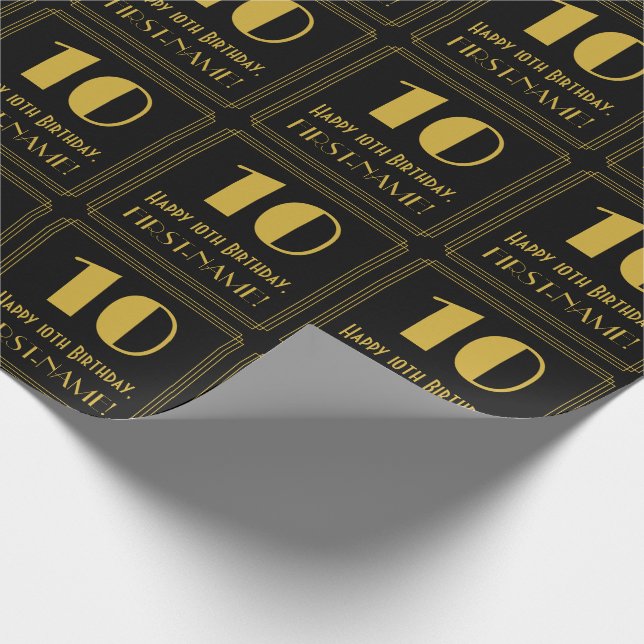 10th Birthday ~ Art Deco Inspired Look "10", Name Wrapping Paper (Corner)