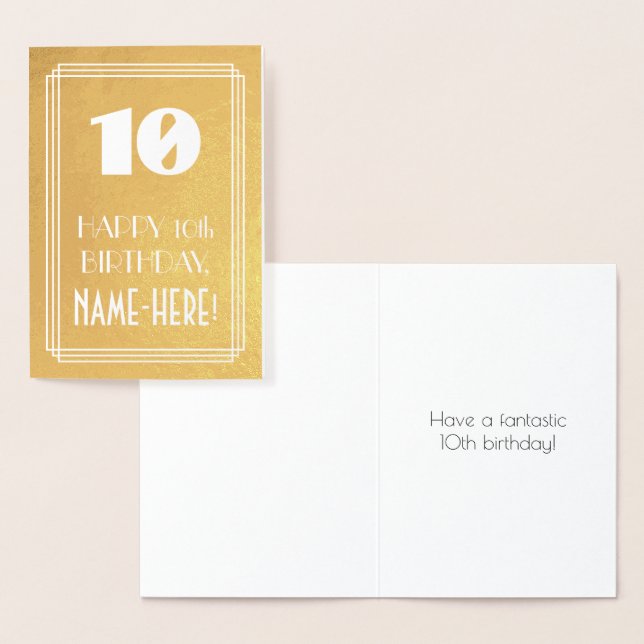 10th Birthday ~ Art Deco Style "10" & Custom Name Foil Card (Display)