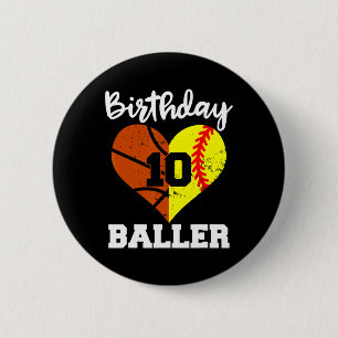 10th Birthday Baller Fun 10 Year Old Softball Bask 6 Cm Round Badge