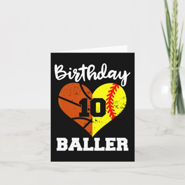10th Birthday Baller Fun 10 Year Old Softball Bask Card (Front)