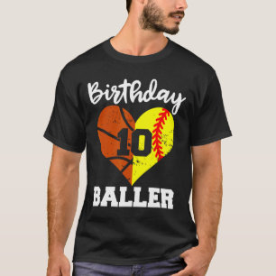 10th Birthday Baller Fun 10 Year Old Softball Bask T-Shirt