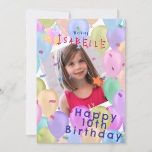 10th Birthday Balloon Pastel Photo  Holiday Card