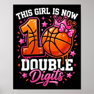 10th Birthday Basball Girl Coquette Bow10 Year Old Poster