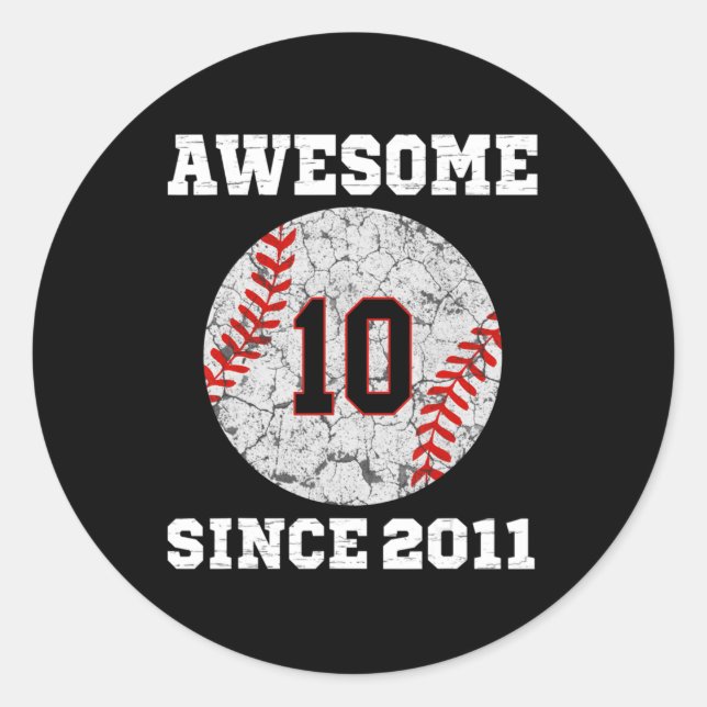 10th Birthday Baseball Lover Gift 10 Years Old Vin Classic Round Sticker (Front)