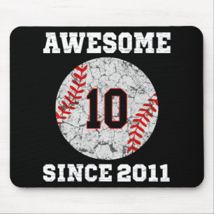10th Birthday Baseball Lover Gift 10 Years Old Vin Mouse Mat