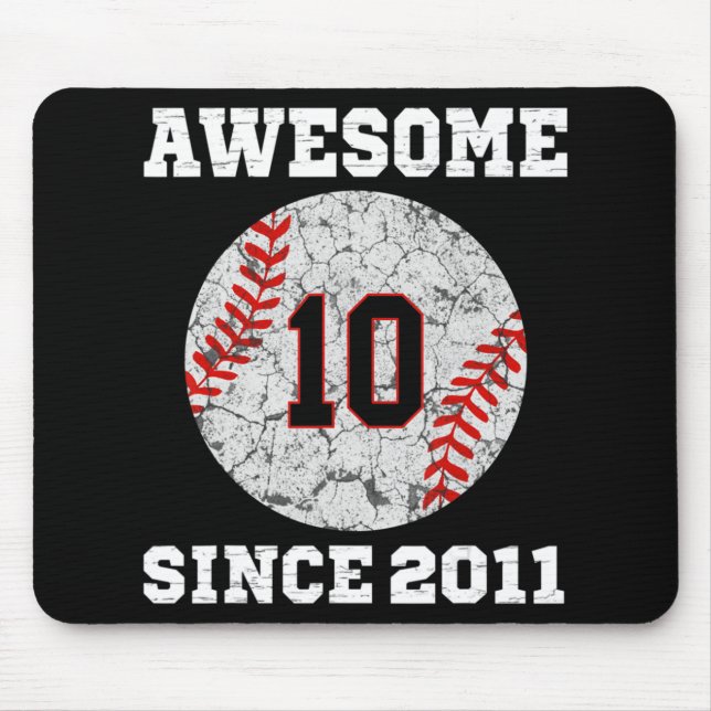 10th Birthday Baseball Lover Gift 10 Years Old Vin Mouse Mat (Front)