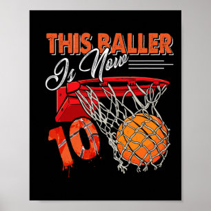 10th Birthday Basketball  Fun 10 Years Old Kids Gi Poster