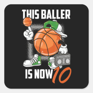 10th Birthday Basketball Player Funny 10 Years Old Square Sticker