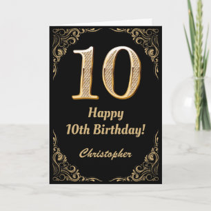 10th Birthday Black and Gold Glitter Frame Card