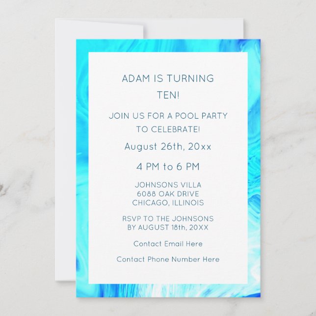 10th Birthday Blue Abstract Artsy Cool Custom Age  Invitation (Front)