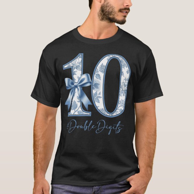 10th Birthday Blue Coquette Bow Girl Cute 10 Year  T-Shirt (Front)