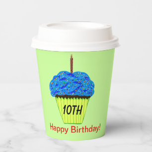 10th Birthday Blue Cupcake Balloons ANY AGE Paper Cups
