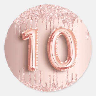 10th birthday blush rose gold glitter classic round sticker