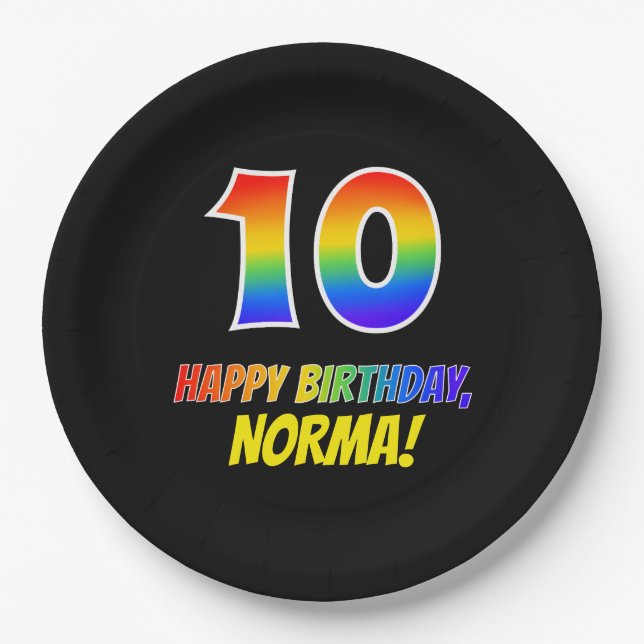 10th Birthday: Bold, Fun, Simple, Rainbow 10 Paper Plate (Front)
