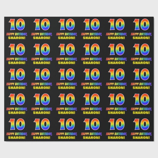 10th Birthday: Bold, Fun, Simple, Rainbow 10 Wrapping Paper (Seam)