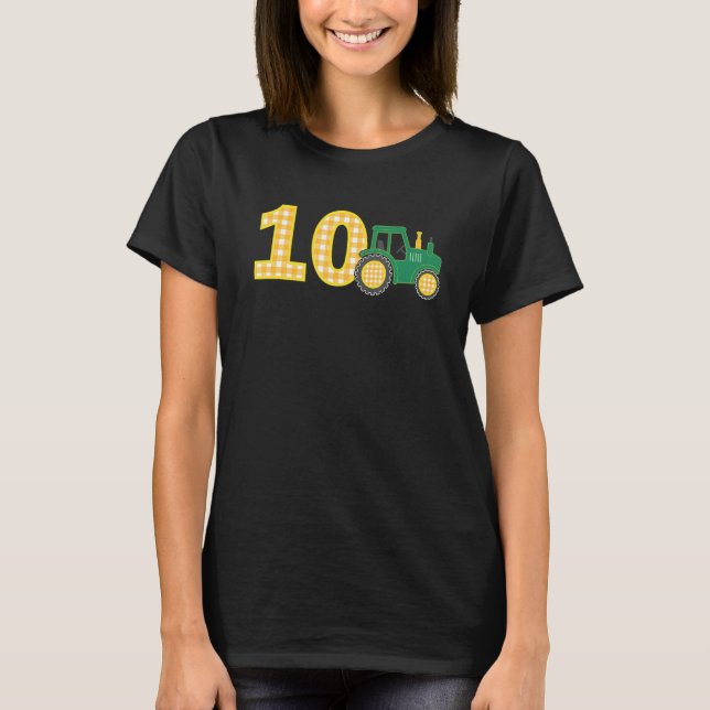10th Birthday Boy 10 Year Old Farm Truck Tractor P T-Shirt (Front)