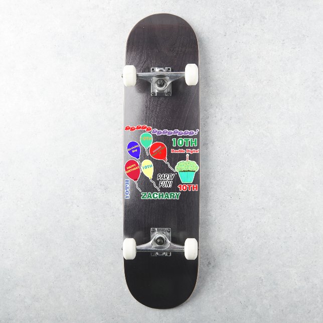 10th Birthday Boy Cupcake Balloons Vinyl (Skateboard)