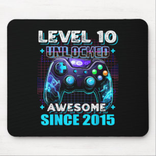 10th Birthday Boy Level 10 Gamer 10 Year Video Gam Mouse Mat
