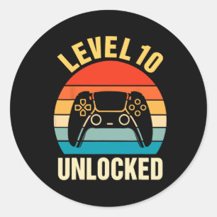 10th Birthday Boy Level 10 Unlocked Video Gamer 10 Classic Round Sticker