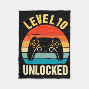 10th Birthday Boy Level 10 Unlocked Video Gamer 10 Fleece Blanket