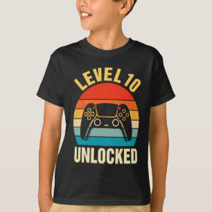 10th Birthday Boy Level 10 Unlocked Video Gamer 10 T-Shirt