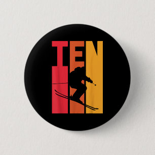 10th Birthday Boy Retro Ski Lover Skier 10 Years O 6 Cm Round Badge