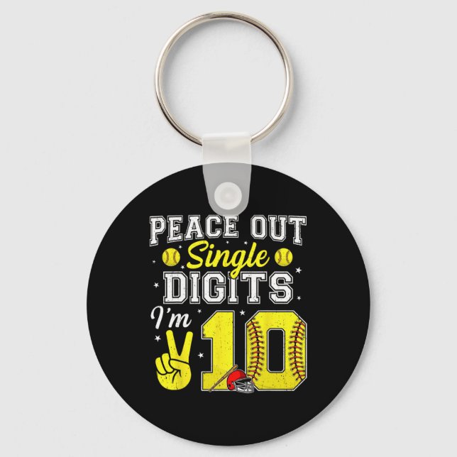 10th Birthday Boy Softll Peace Out Single Digits 1 Key Ring (Front)