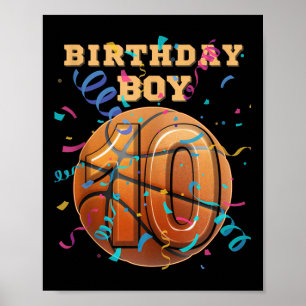 10th Birthday Boy Ten 10 Years Old Basketball Play Poster