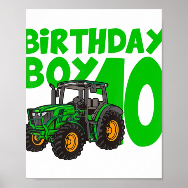 10th Birthday Boy Tractor Farm 10 Year Old Birthda Poster (Front)