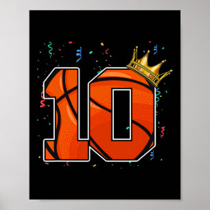 10th Birthday Bysketbyll Big Number 10 Year Old Bo Poster