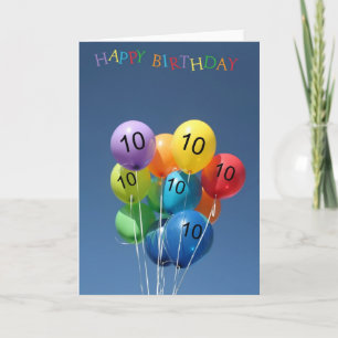 10th Birthday Card coloured balloons