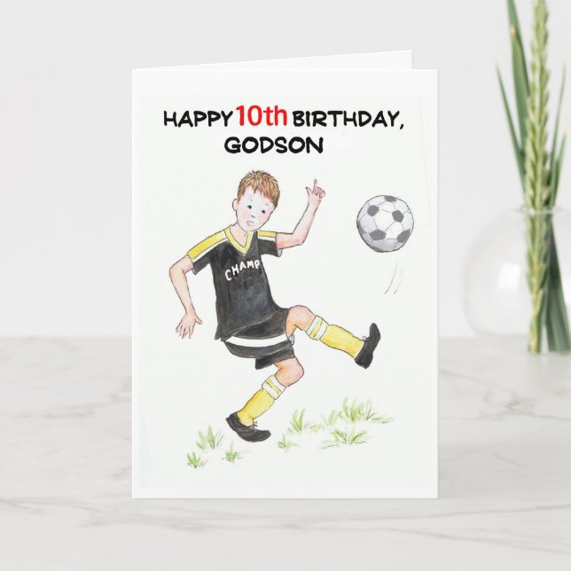 10th Birthday Card for a Godson - Footballer (Front)