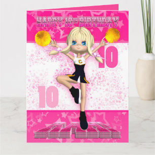 10th Birthday Cheerleader Dancing, Stars In Blende Card