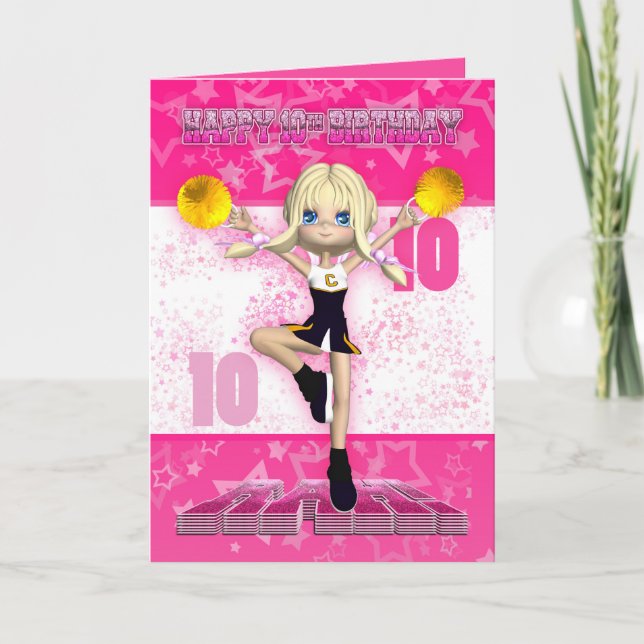 10th Birthday Cheerleader Greeting Card (Front)
