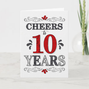 10th Birthday Cheers in Red White Black Pattern Card