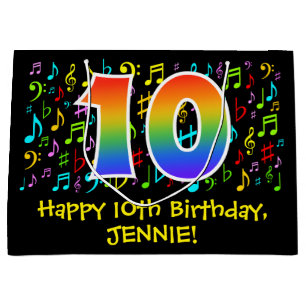 10th Birthday - Colourful Music Symbols, Rainbow 1 Large Gift Bag