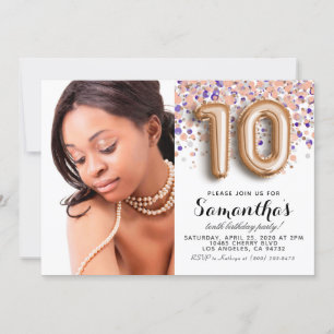 10th Birthday Confetti Gold Portrait Invitation