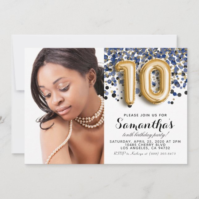 10th Birthday Confetti Gold Portrait Invitation (Front)