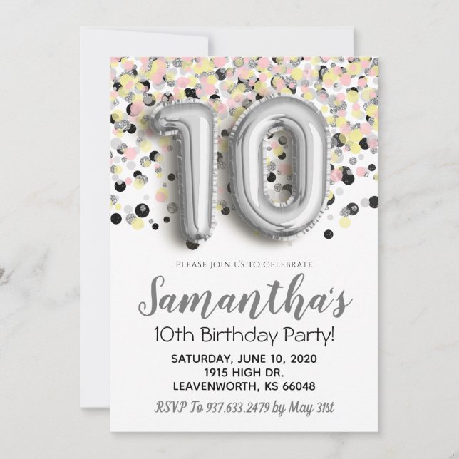 10th Birthday Confetti Invitation (Front)