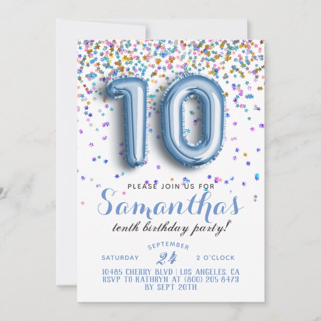 10th Birthday Confetti Invitation (Front)