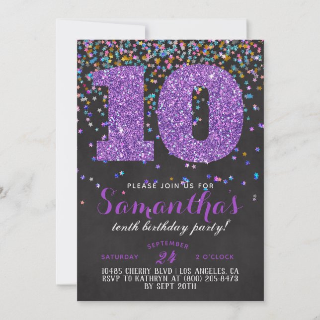 10th Birthday Confetti Invitation (Front)